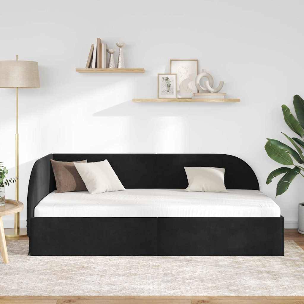 vidaXL Eckbettgestell mit Kopfteil Schwarz 90 cm x 190 cm Samt