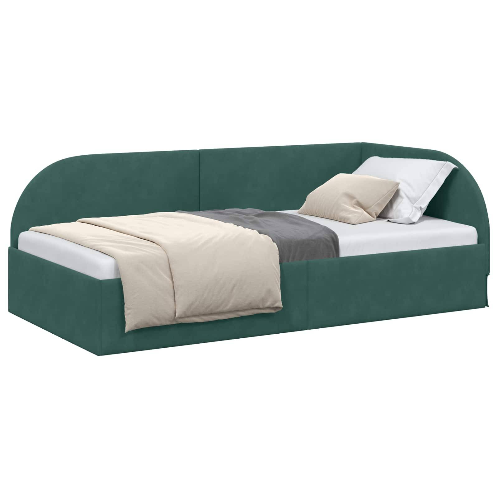 vidaXL Eckbettgestell mit Kopfteil Dunkelgrün 100 cm x 200 cm Samt