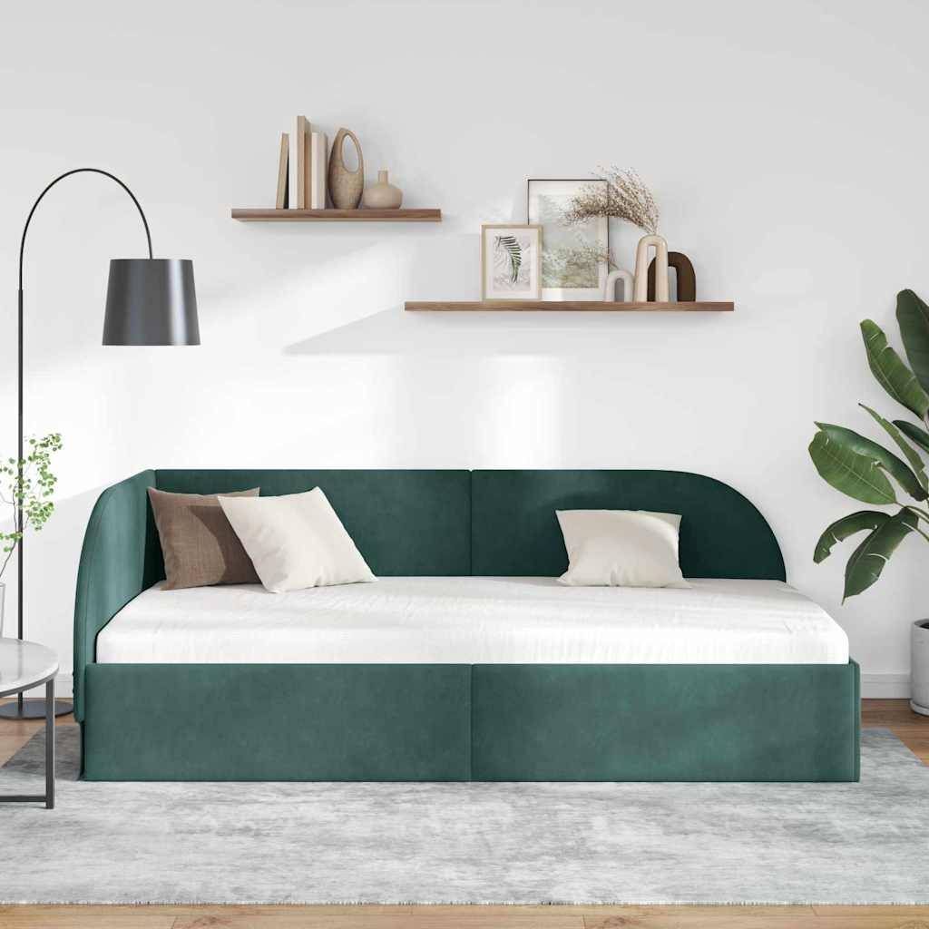 vidaXL Eckbettgestell mit Kopfteil Dunkelgrün 100 cm x 200 cm Samt