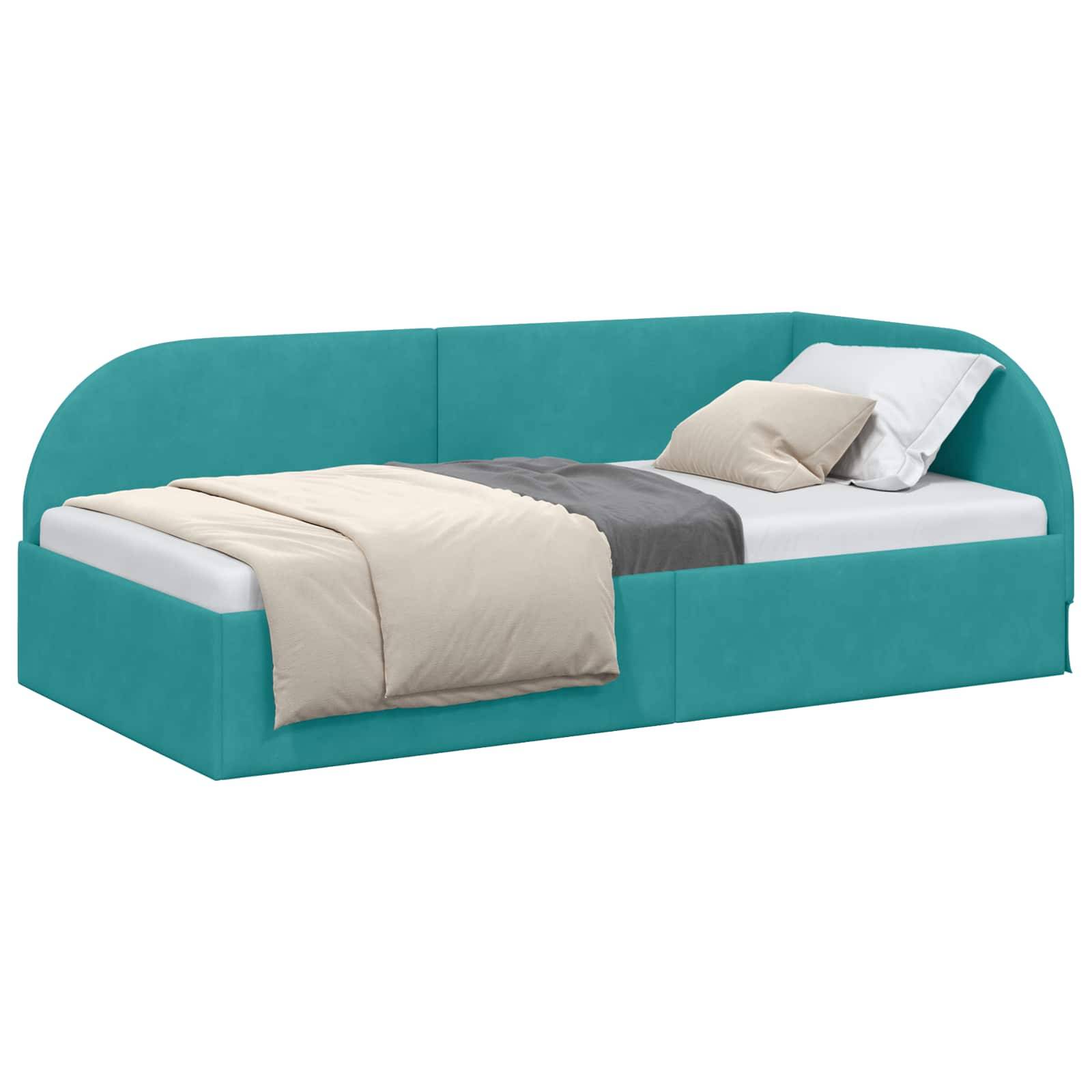 vidaXL Eckbettgestell mit Kopfteil Türkis 90 cm x 190 cm Samt