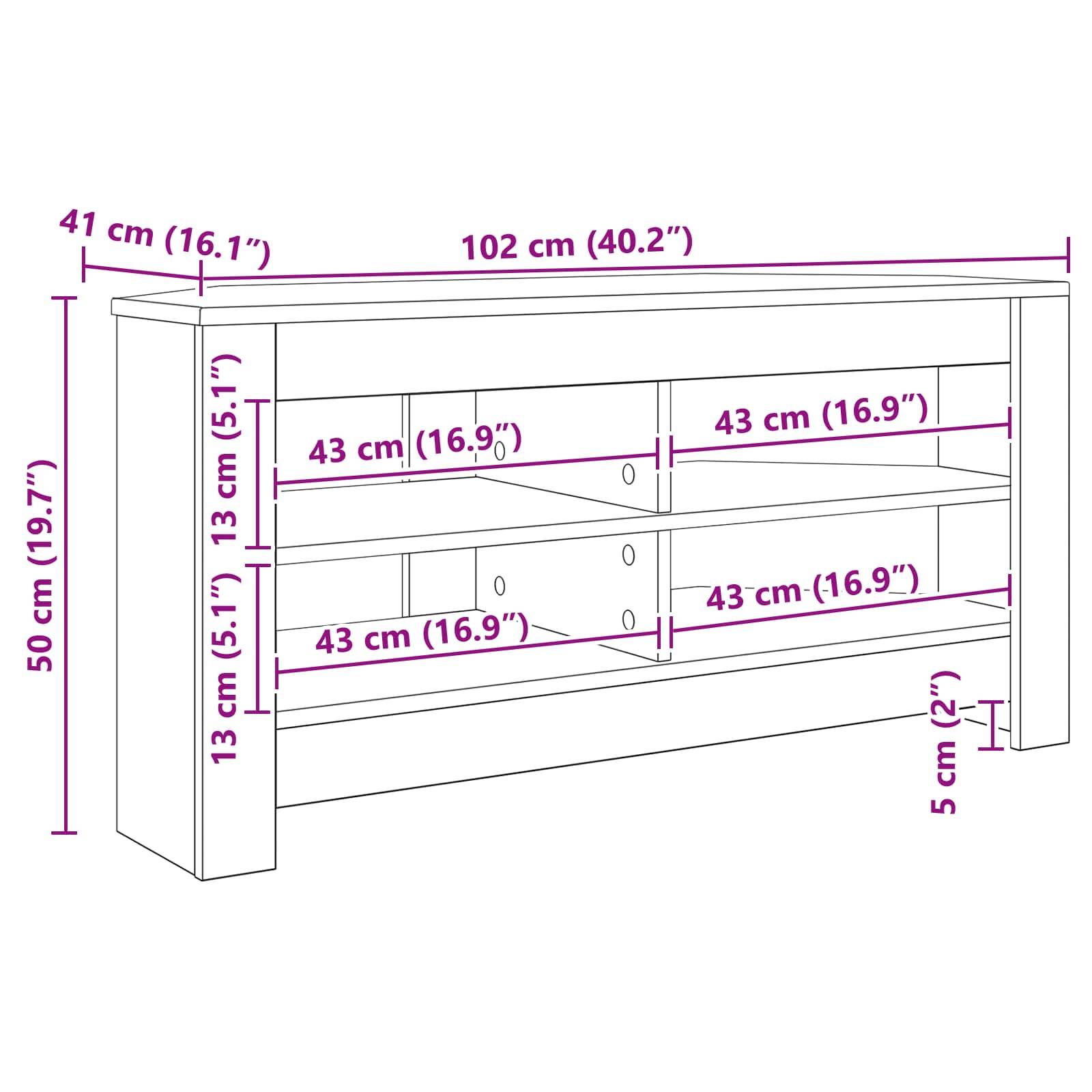 vidaXL EckTVSchrank Altholz 102 x 40,5 x 45 cm Holzwerkstoff