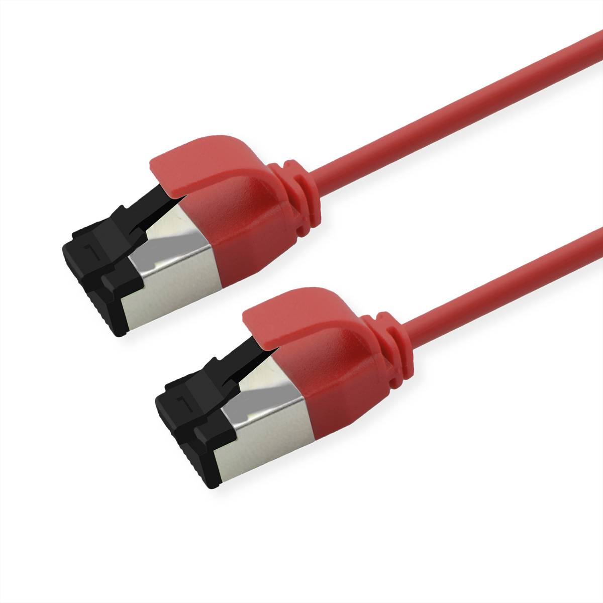 Rote SATA-Kabel mit Metallclips an den Anschlüssen, die zum Anschließen interner Speichergeräte an die Hauptplatine eines Computers verwendet werden.