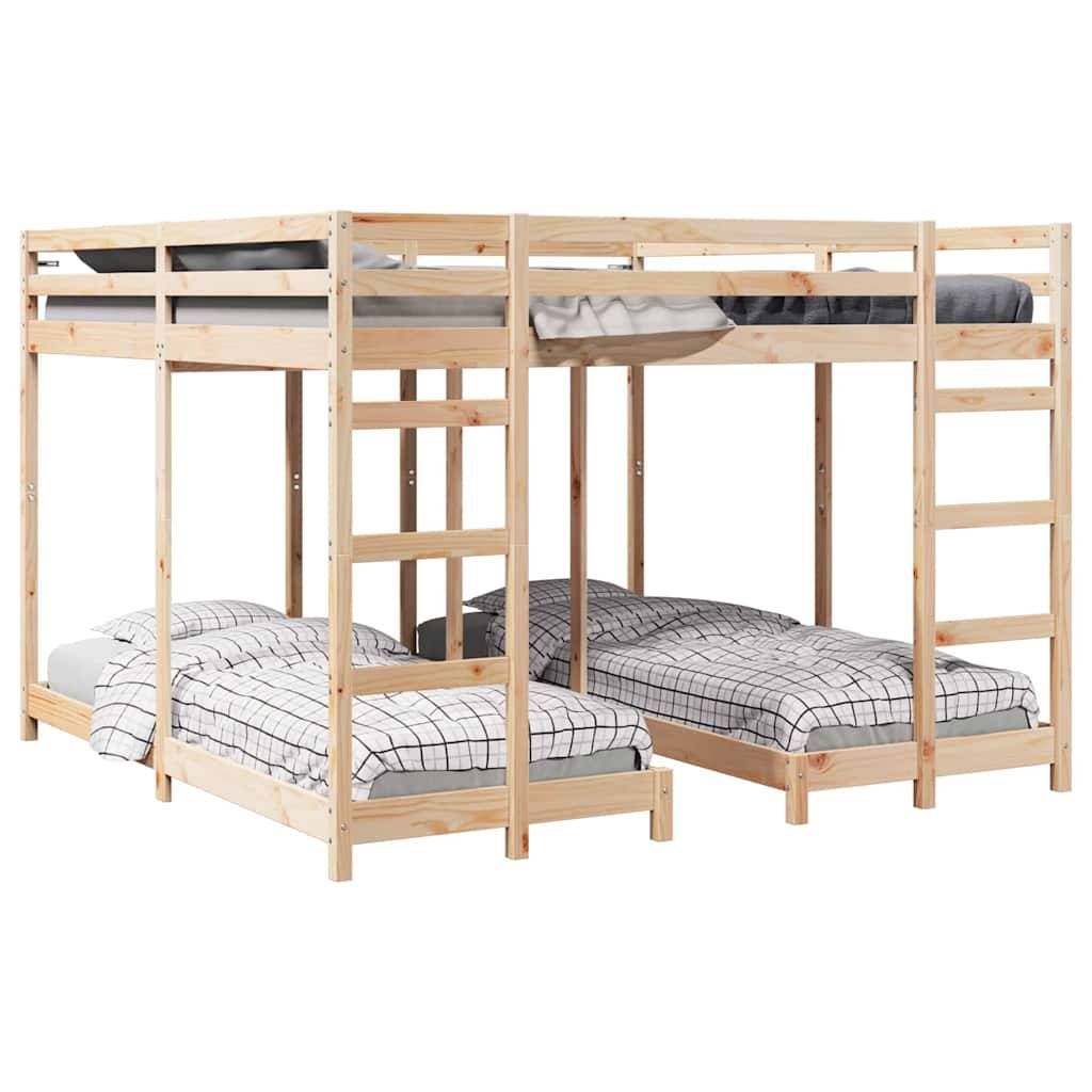 vidaXL Dreifach Etagenbettrahmen Natur 80 / 200 x 200 cm