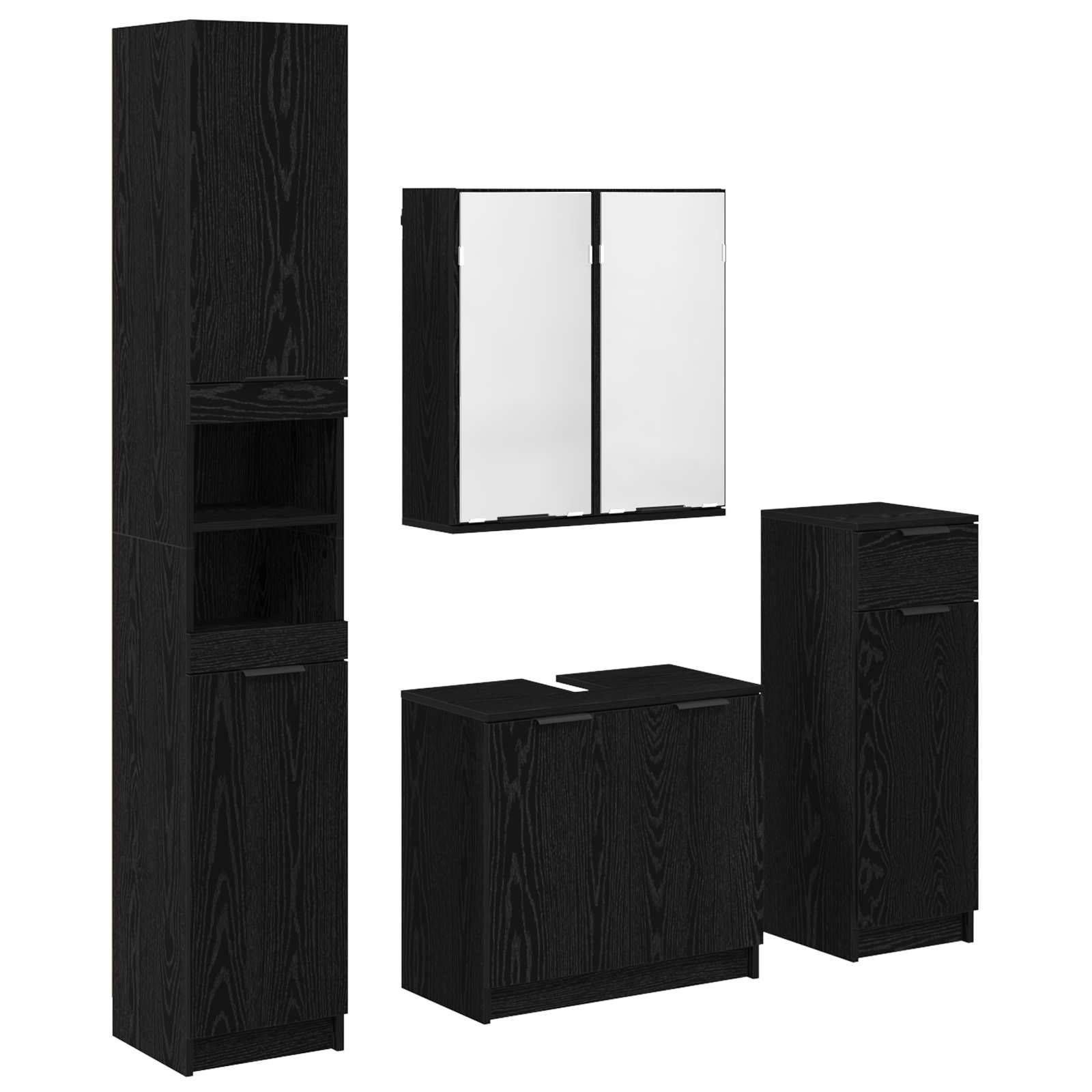 vidaXL Badezimmermöbel-Set 4 pcs Schwarz Eichen-Optik Holzwerkstoff