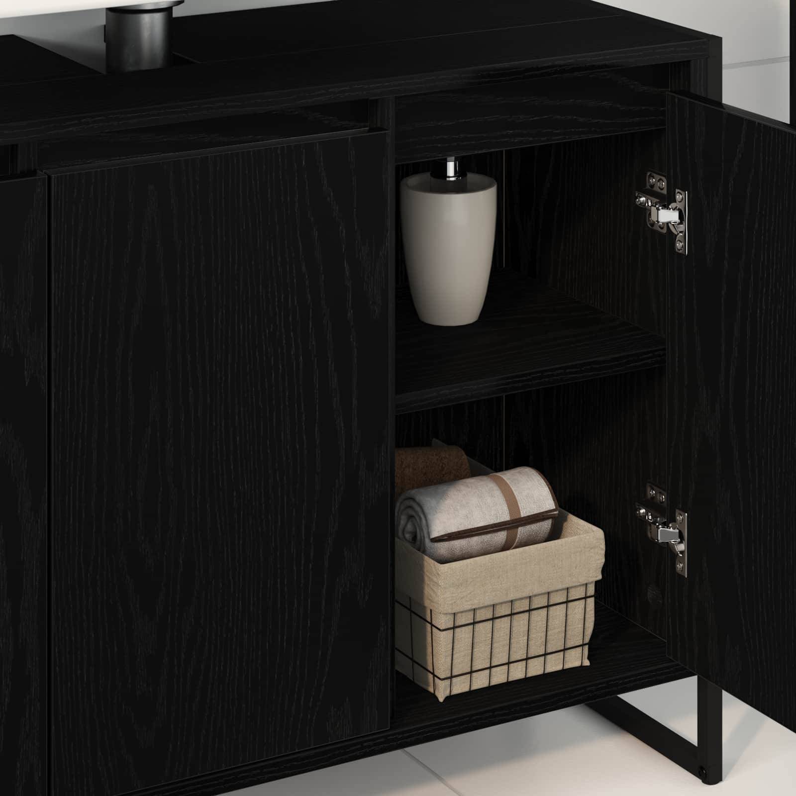 vidaXL Badezimmerschrank mit Tür Schwarz Eichen-Optik 90 x 30 x 60 cm