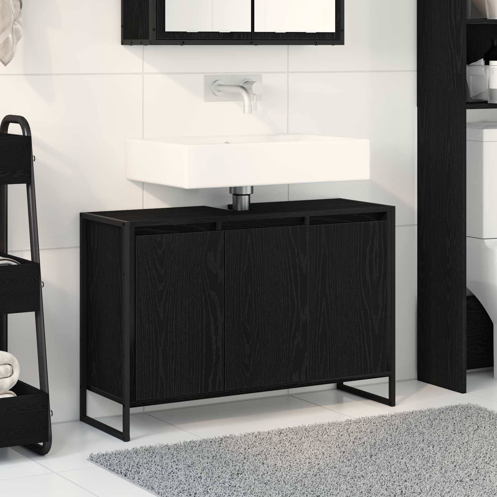 vidaXL Badezimmerschrank mit Tür Schwarz Eichen-Optik 90 x 30 x 60 cm