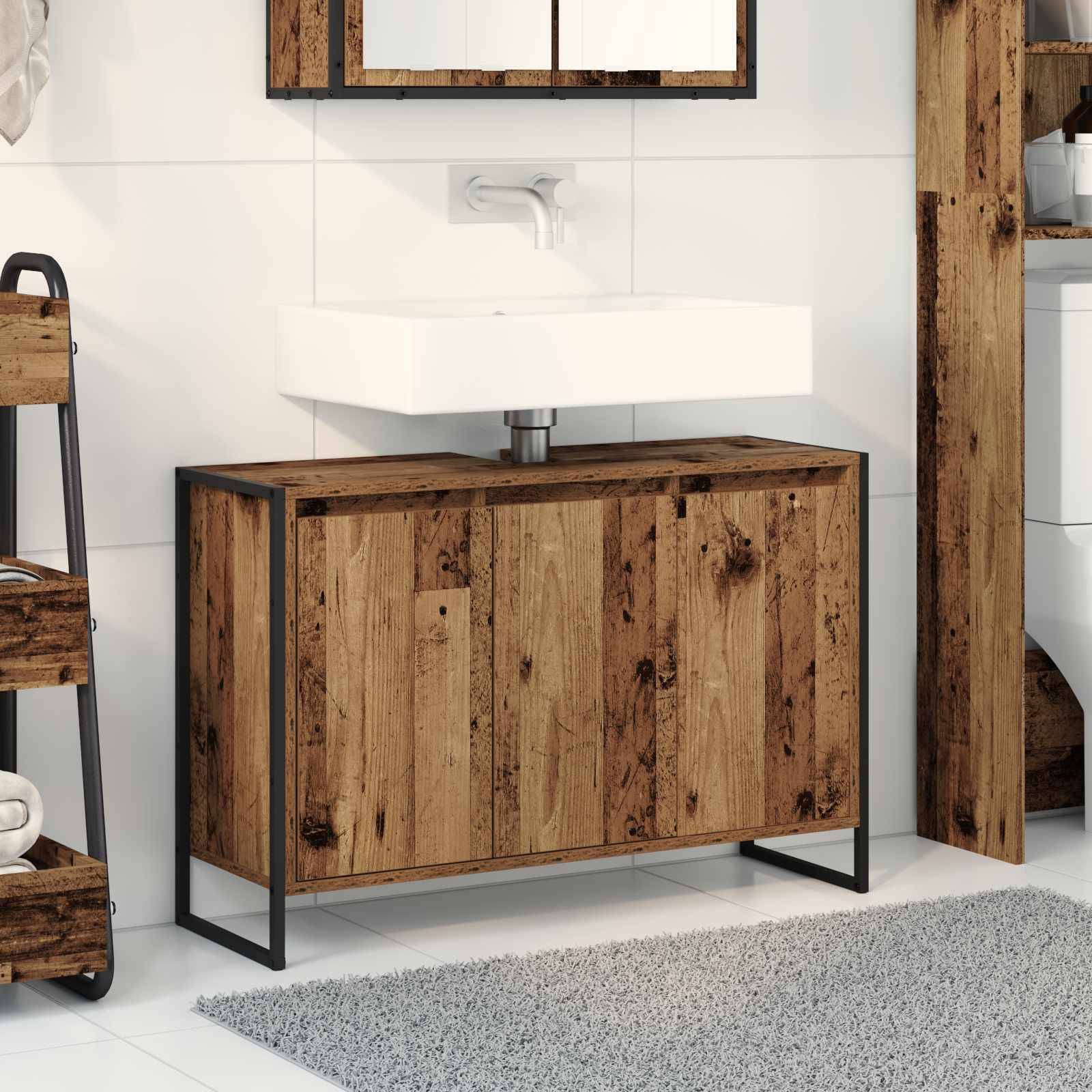 vidaXL Badezimmerschrank mit Tür Altholz 90 x 30 x 60 cm Holzwerkstoff