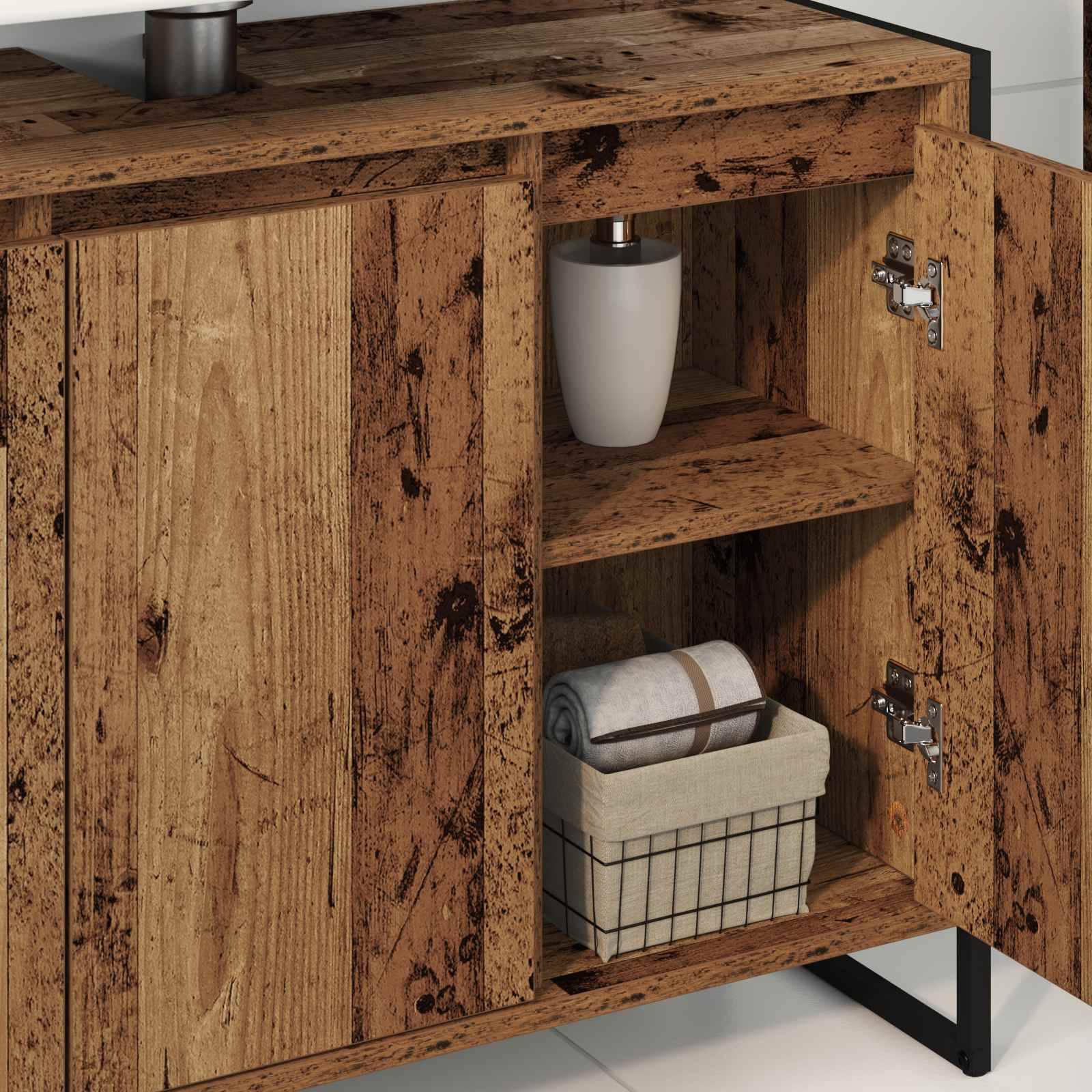 vidaXL Badezimmerschrank mit Tür Altholz 90 x 30 x 60 cm Holzwerkstoff