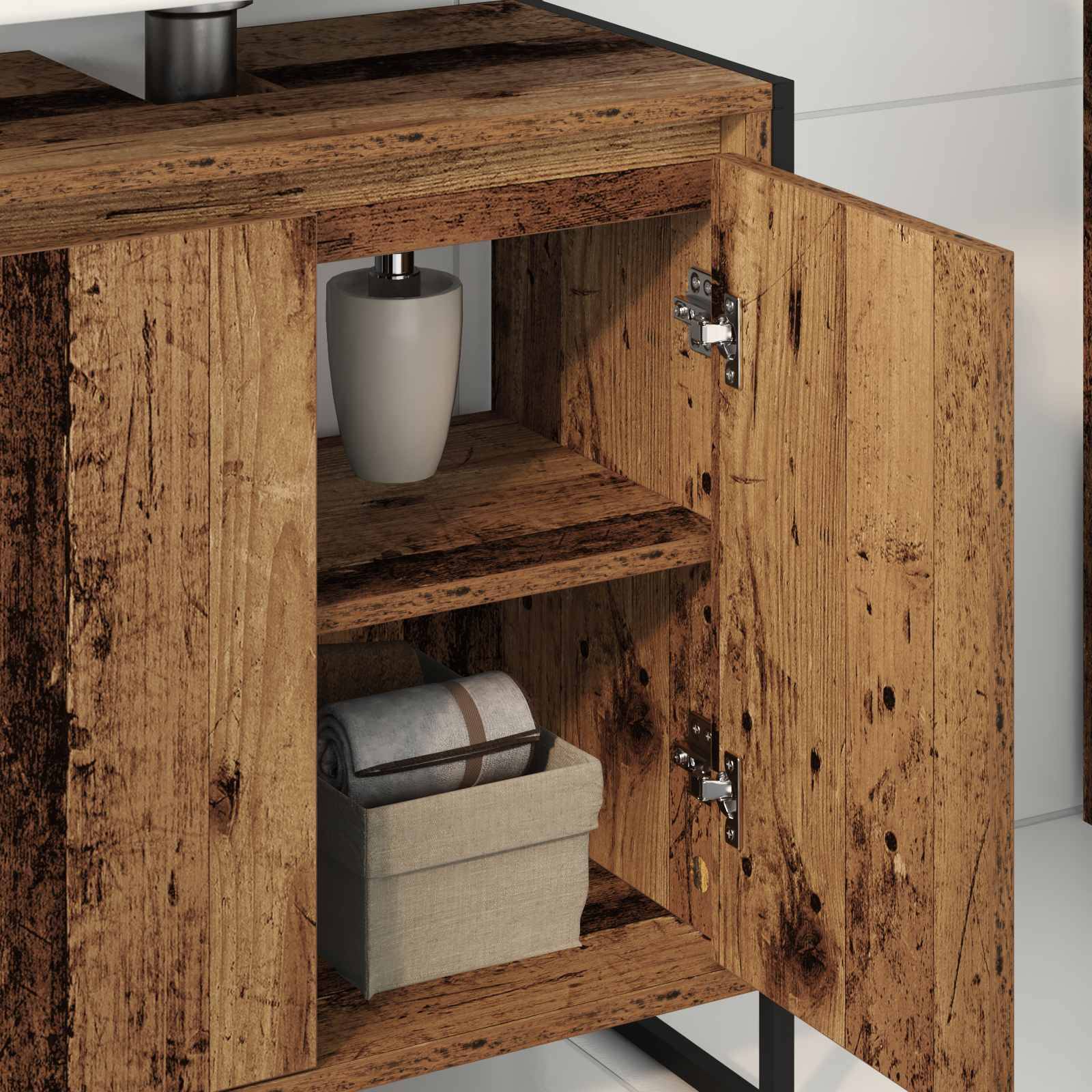 vidaXL Badezimmerschrank mit Tür Altholz 60 x 30 x 60 cm Holzwerkstoff