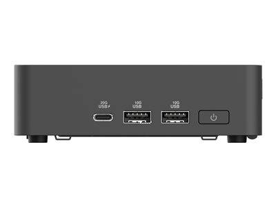 Eine Nahaufnahme des Frontpanels eines Geräts, das drei USB-Anschlüsse mit den Beschriftungen „20G USB C