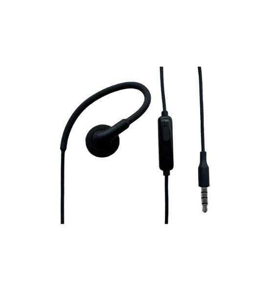 Ein schwarzes Kopfhörer-Set mit Über-Ohr-Bügel, integriertem Mikrofon und einem 3,5-mm-Audiokabel. Entwickelt zum Musikhören und Telefonieren.