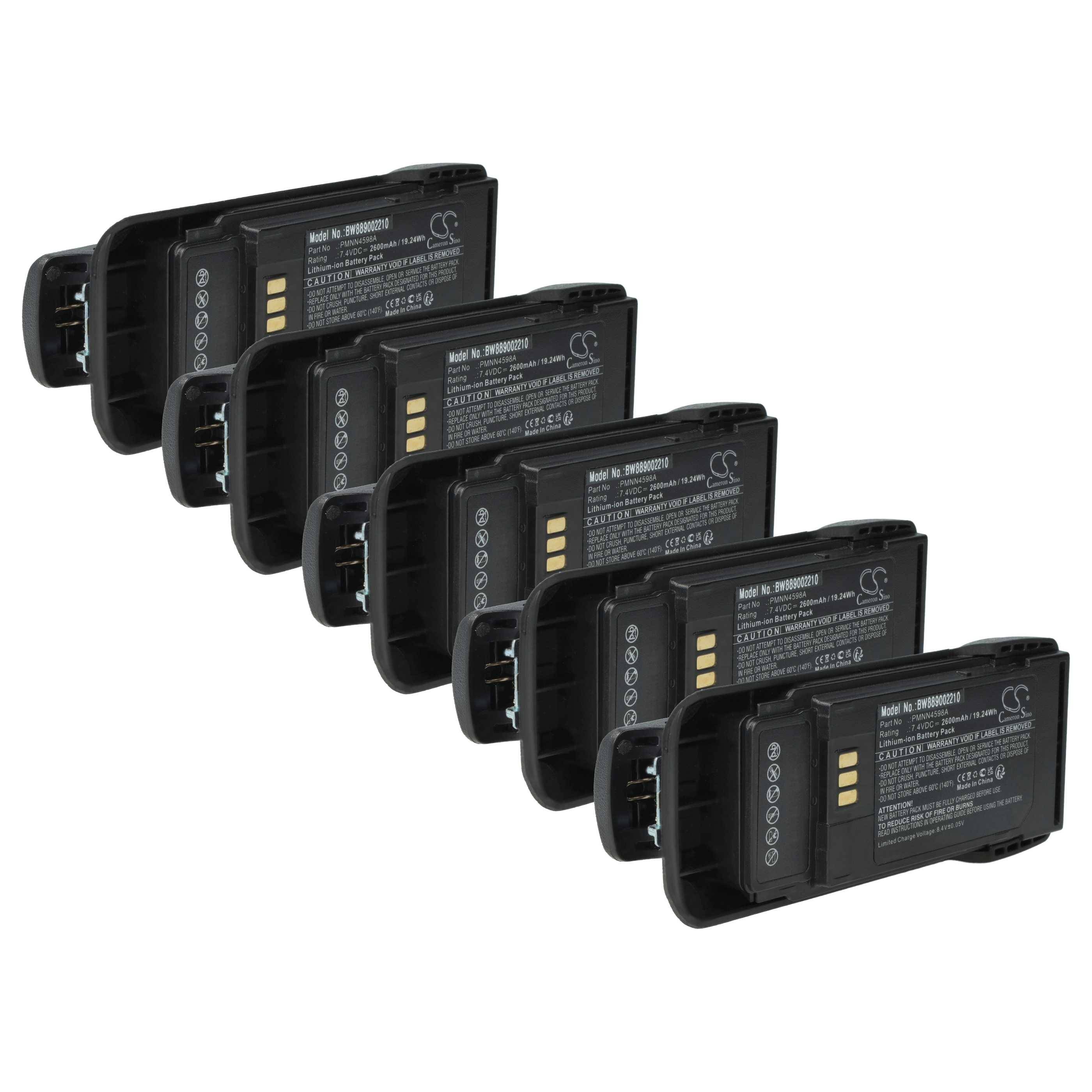 vhbw 5x Akku Ersatz für Motorola PMNN4600A, PMNN4598A für Funkgerät, Walkie Talkie (2600 mAh, 7,4 V, Li-Ion) + Gürtelclip