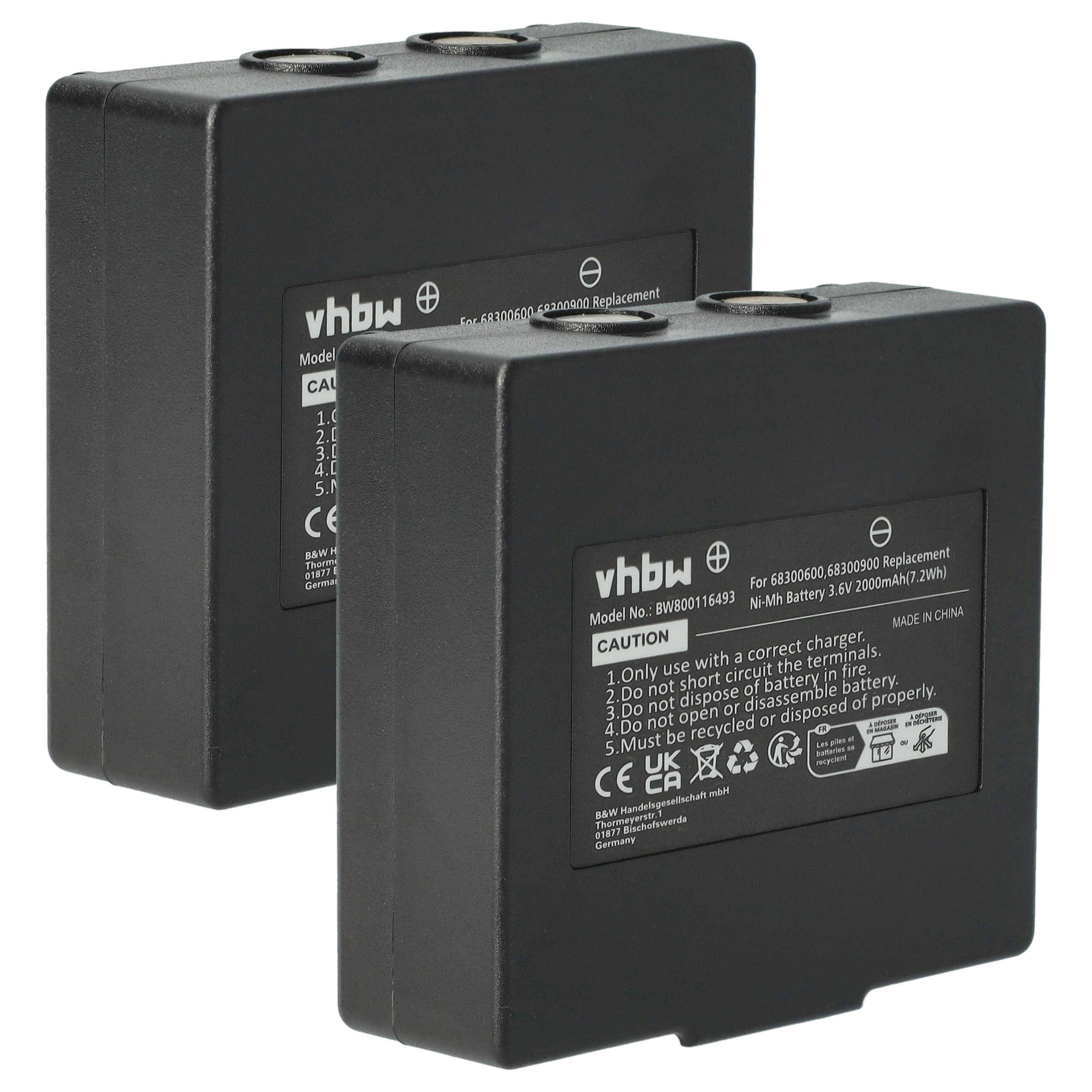 Zwei schwarze rechteckige Batterieeinheiten mit einer Beschriftung, die Modellinformationen und Sicherheitswarnungen anzeigt, die für einen bestimmten Ersatzgebrauch vorgesehen sind.