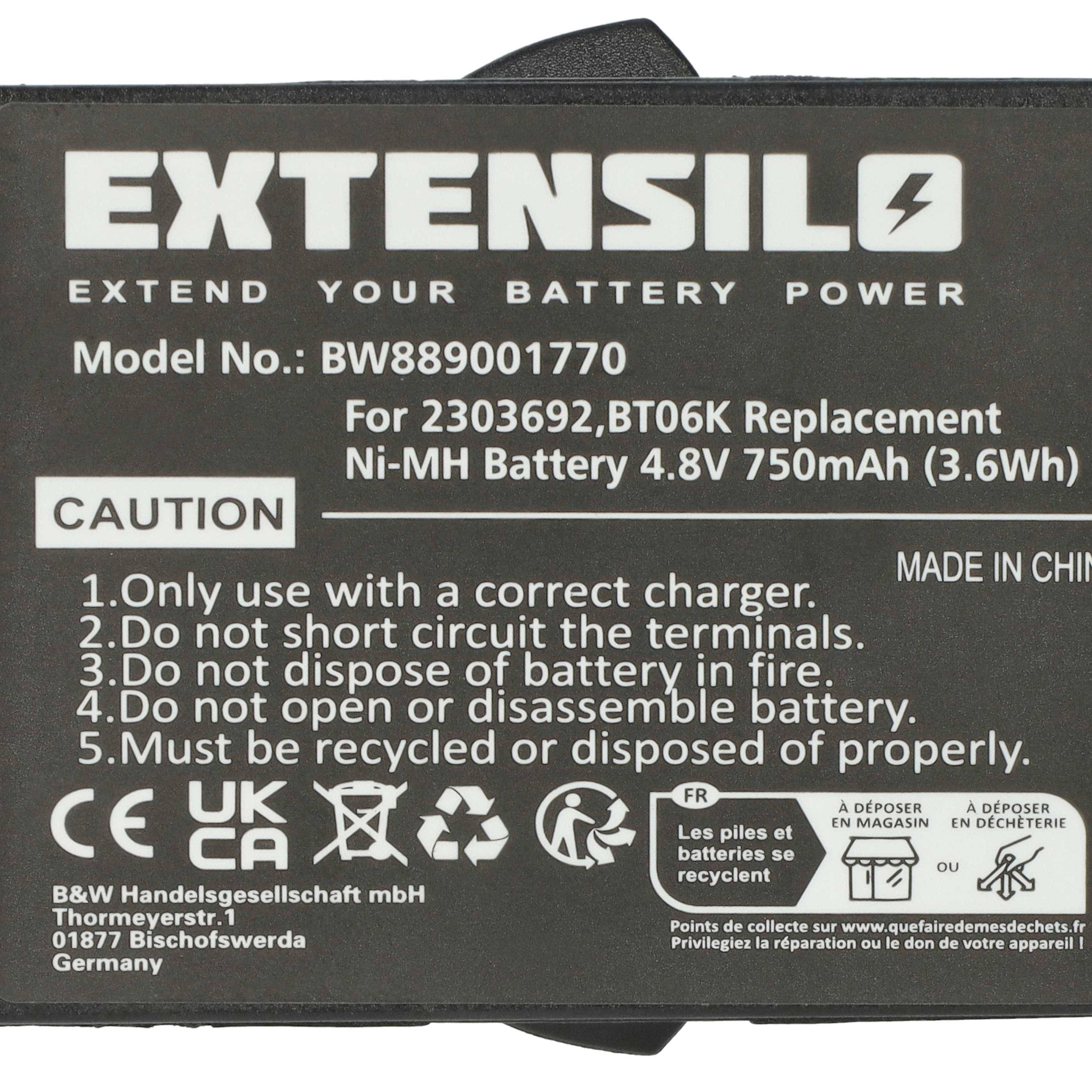 EXTENSILO 2x Akku Ersatz für Danfoss BT06K, 2303692 für Industrie-Funkfernsteuerung Fernbedienung (750 mAh, 4,8 V, NiMH)