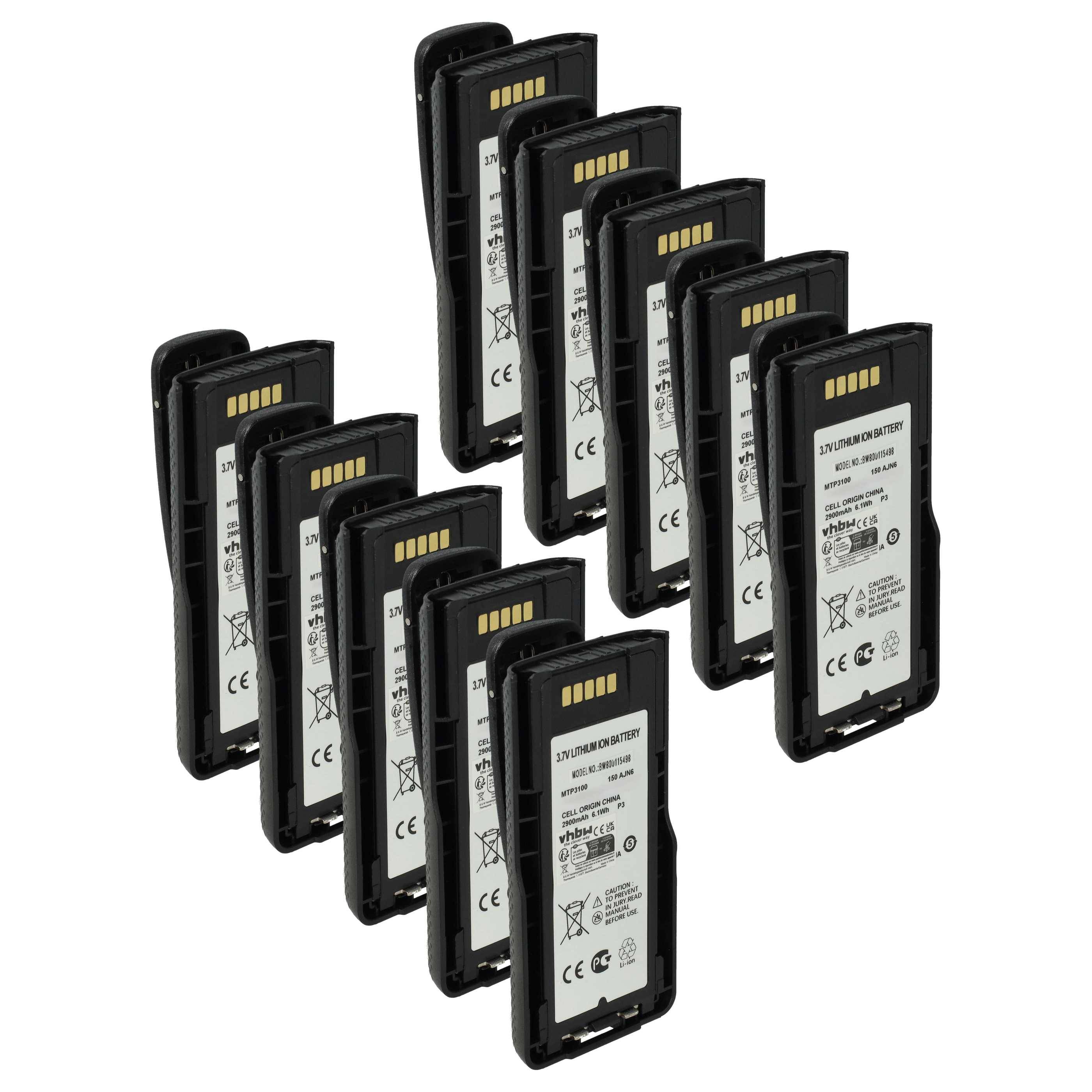 Zwölf schwarze Lithium-Ionen-Batterien mit metallischen Kontakten, gekennzeichnet mit Sicherheitssymbolen und Zertifizierungsmarken, in drei Reihen angeordnet.
