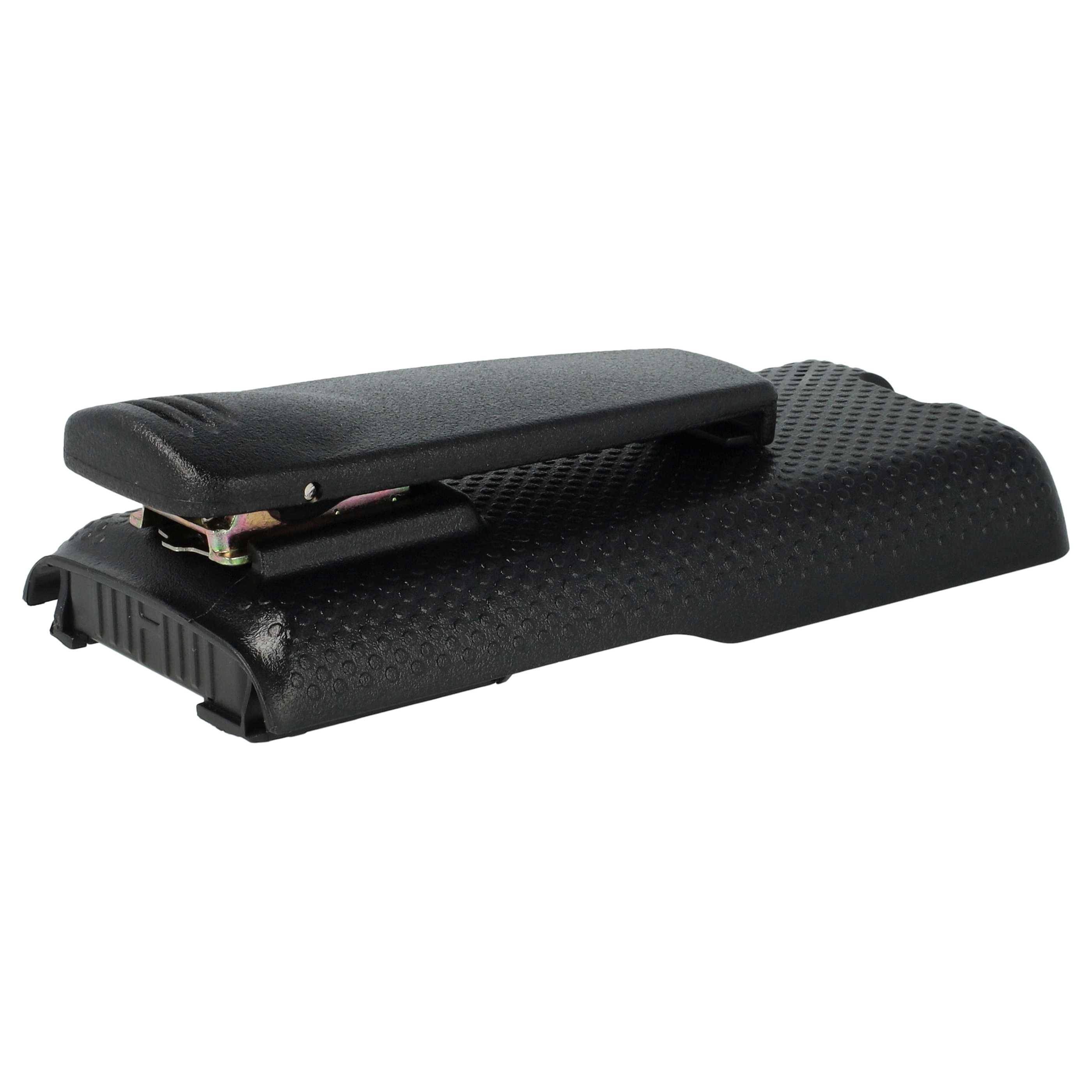 Ein schwarzer Heftklammernentferner mit einer strukturierten Griffoberfläche, in Seitenansicht dargestellt, der sein abgewinkeltes, ergonomisches Design hervorhebt.