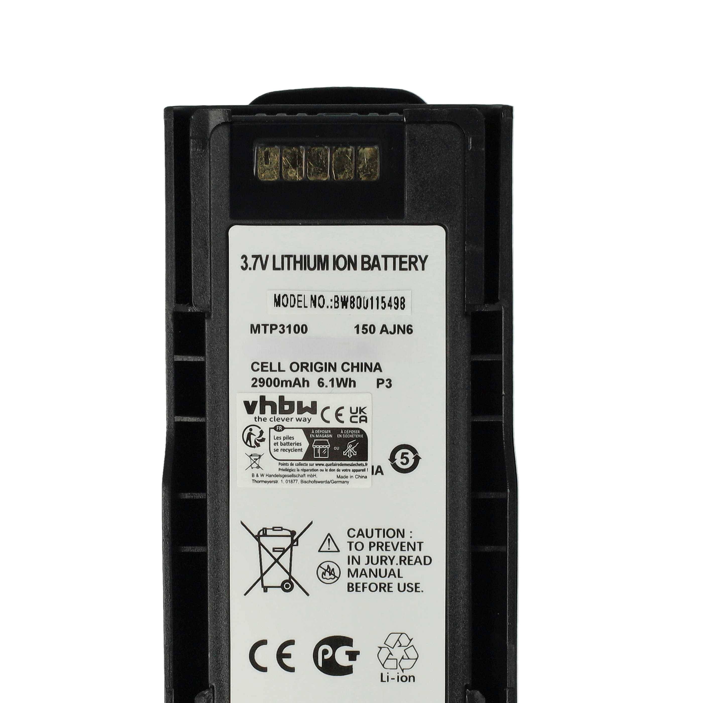 3,7V Lithium-Ionen-Akku, Modell MTP3100, 2900mAh, 6,1Wh, Warnhinweise und Gebrauchsanweisungen sind auf dem Etikett sichtbar.