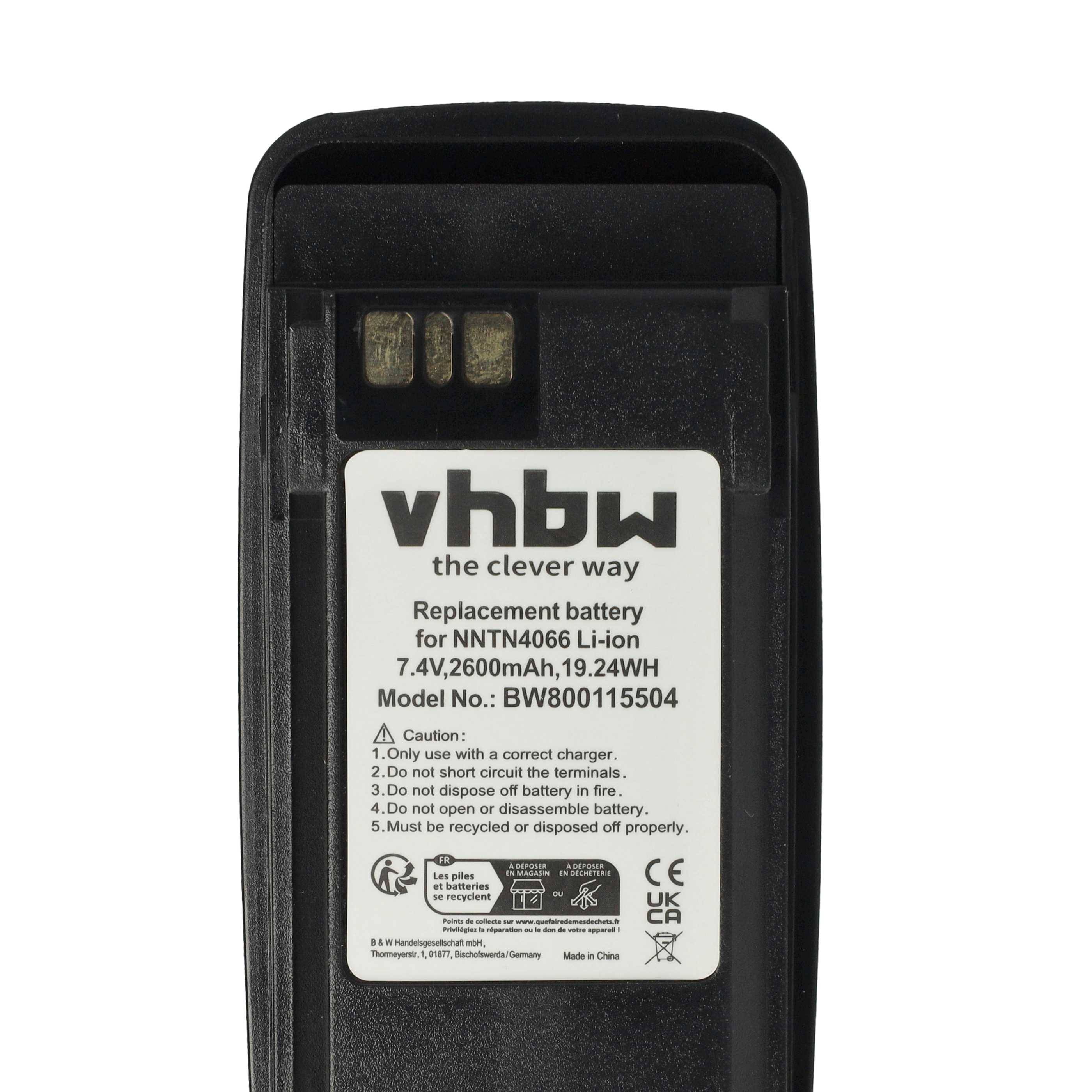 Ersatzakku für NNTN4066 Li-ion, 7,4V, 2600mAh, 19,24Wh. Modell-Nr.: BWB800115504. Marke: vhbw. Zertifizierungszeichen werden angezeigt.