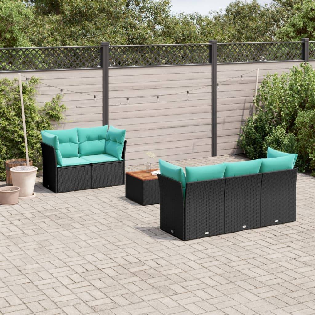 vidaXL 6-tlg. Garten-Sofagarnitur mit Kissen Schwarz Poly Rattan
