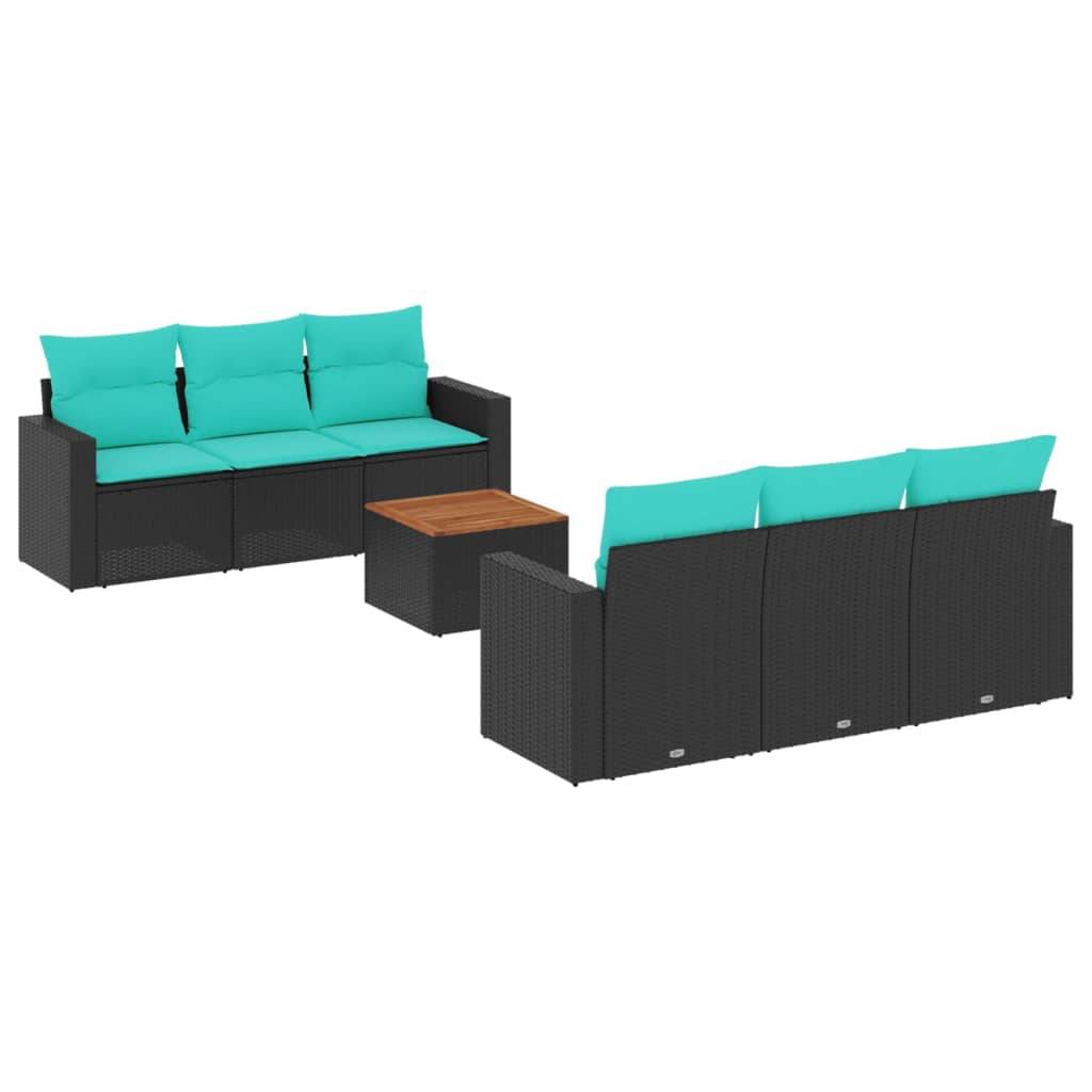 vidaXL 7-tlg. Garten-Sofagarnitur mit Kissen Schwarz Poly Rattan