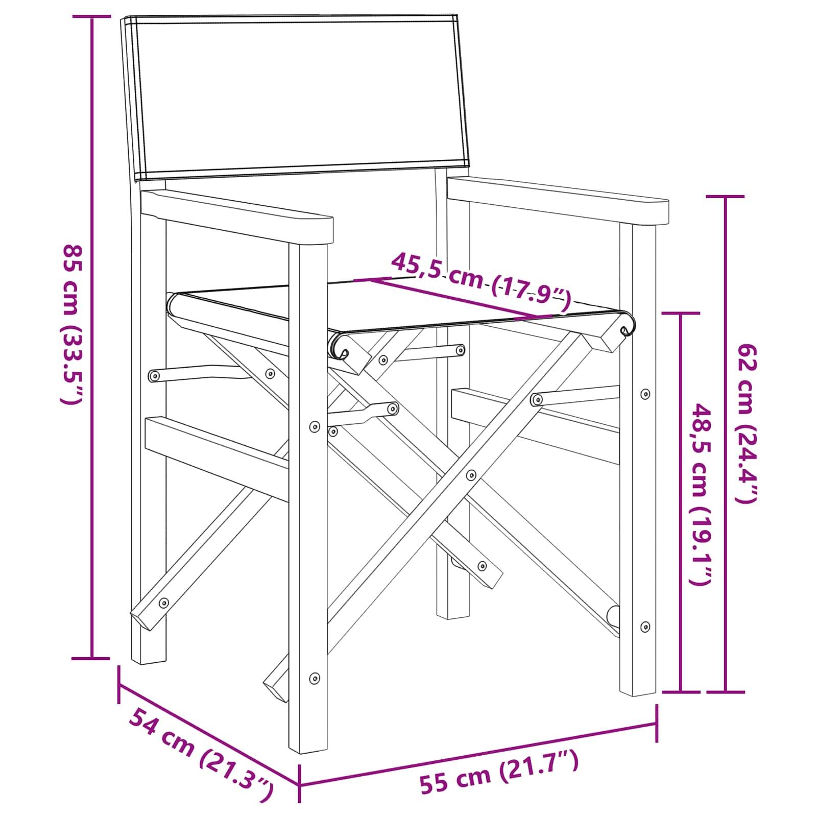 Ein Diagramm eines Stuhls mit Abmessungen: Höhe 85 cm (33,5