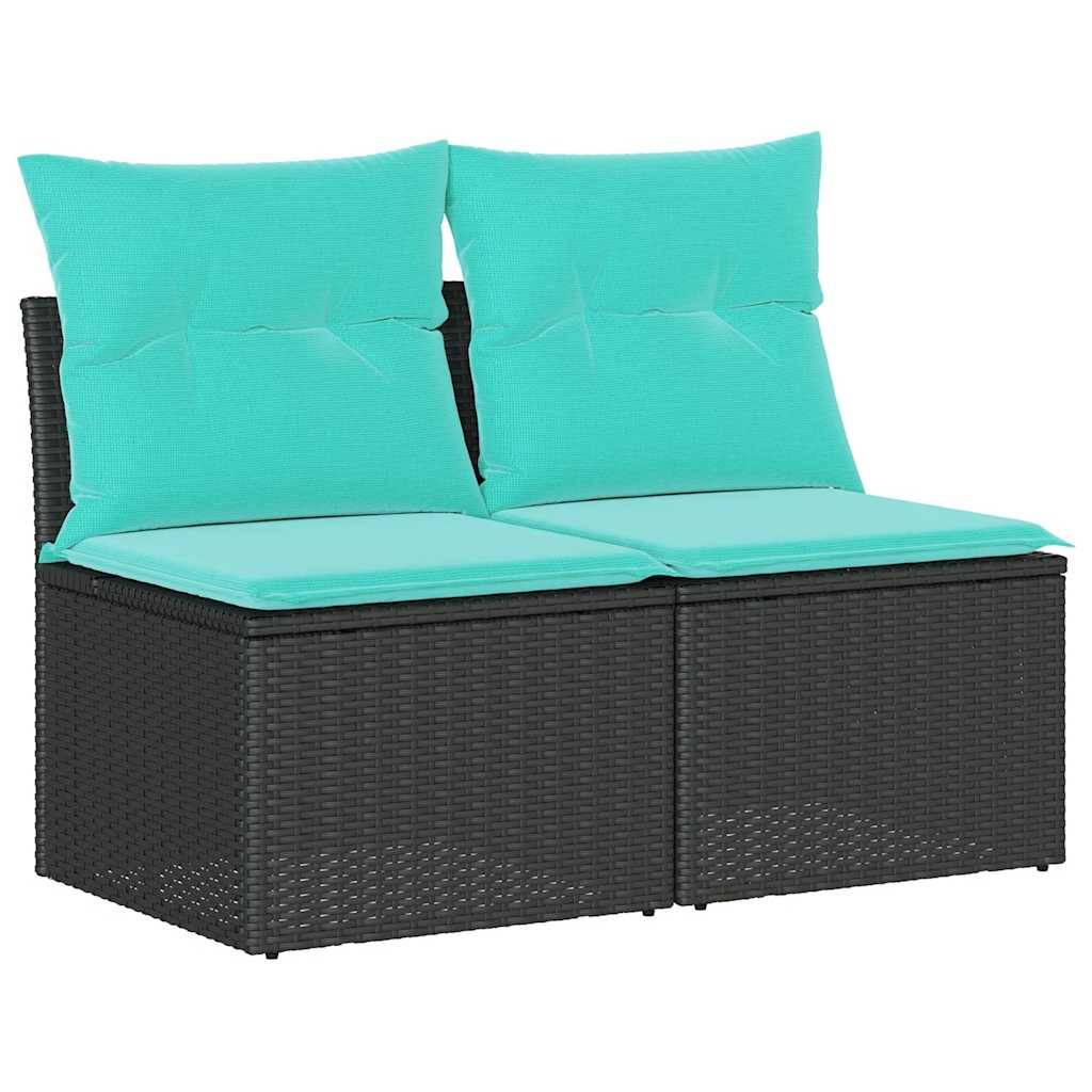 vidaXL 2-tlg. Garten-Sofagarnitur mit Kissen Schwarz Poly Rattan
