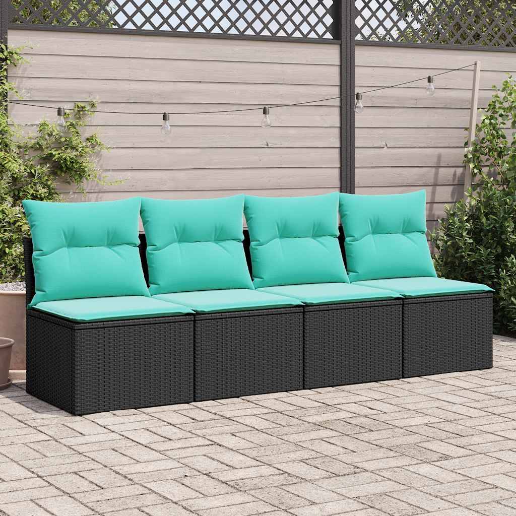 vidaXL 2-tlg. Garten-Sofagarnitur mit Kissen Schwarz Poly Rattan