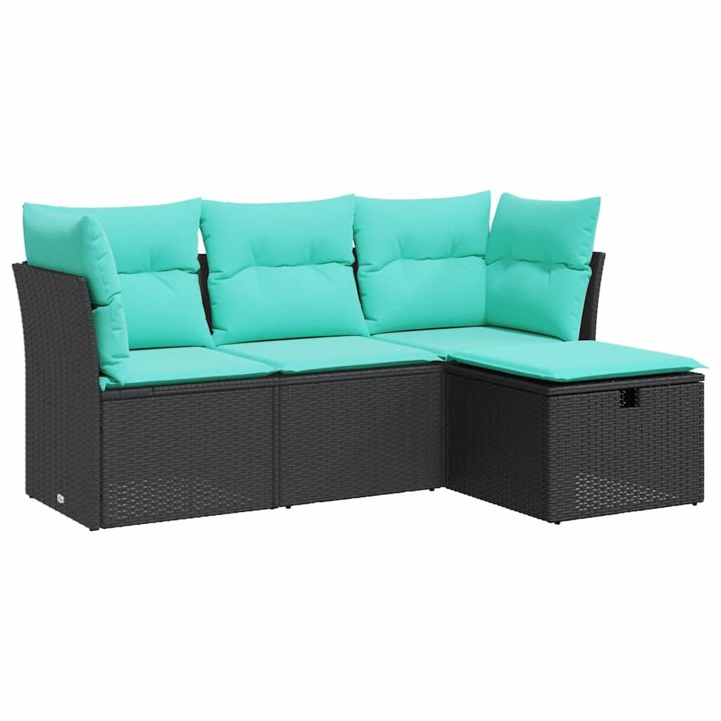vidaXL 4-tlg. Garten-Sofagarnitur mit Kissen Schwarz Poly Rattan