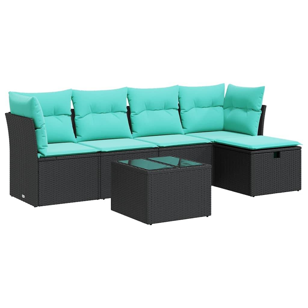 vidaXL 6-tlg. Garten-Sofagarnitur mit Kissen Schwarz Poly Rattan
