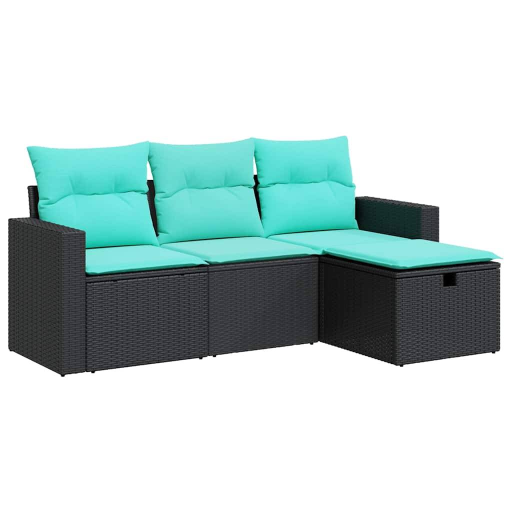vidaXL 4-tlg. Garten-Sofagarnitur mit Kissen Schwarz Poly Rattan