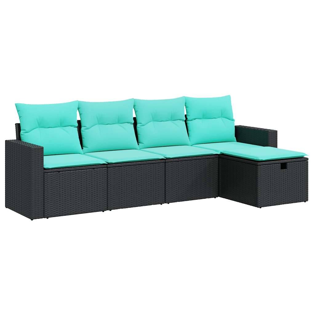 vidaXL 5-tlg. Garten-Sofagarnitur mit Kissen Schwarz Poly Rattan