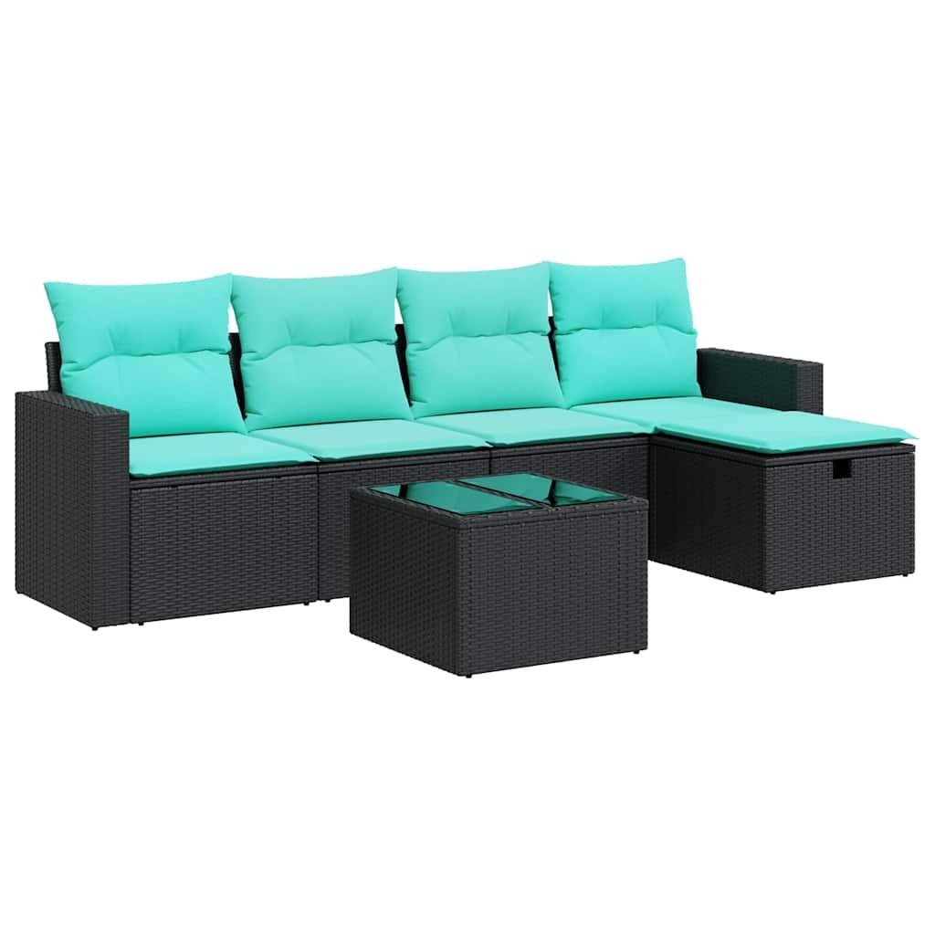 vidaXL 6-tlg. Garten-Sofagarnitur mit Kissen Schwarz Poly Rattan
