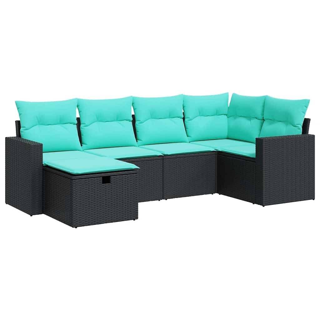 vidaXL 6-tlg. Garten-Sofagarnitur mit Kissen Schwarz Poly Rattan
