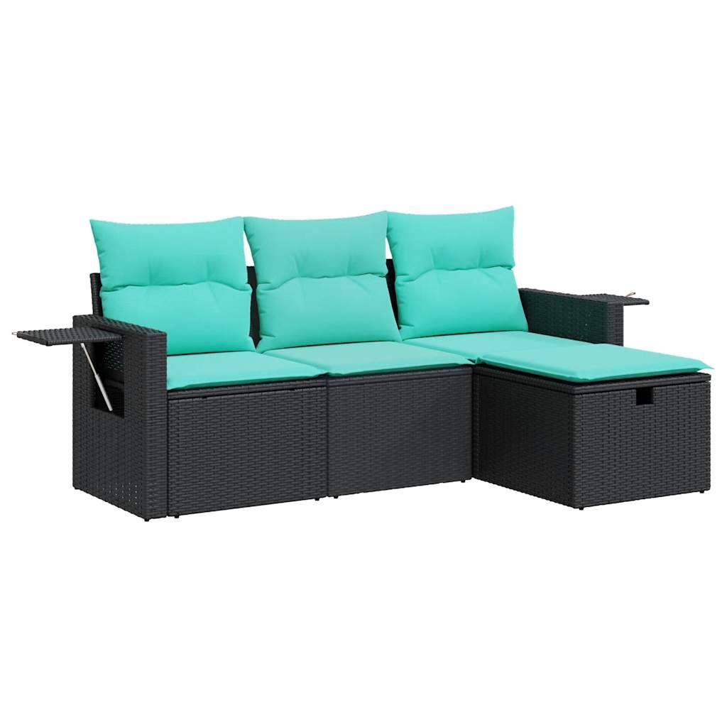 vidaXL 4-tlg. Garten-Sofagarnitur mit Kissen Schwarz Poly Rattan