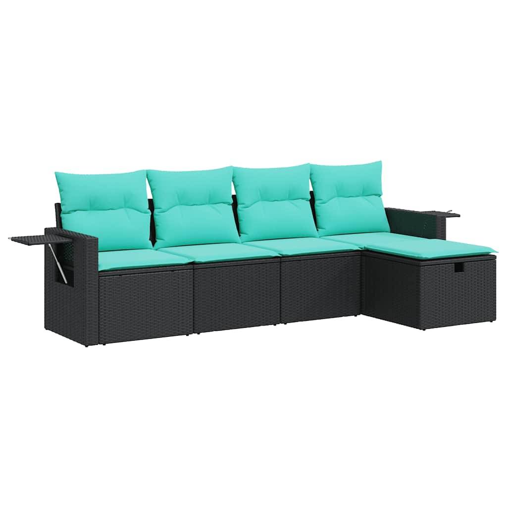 vidaXL 5-tlg. Garten-Sofagarnitur mit Kissen Schwarz Poly Rattan