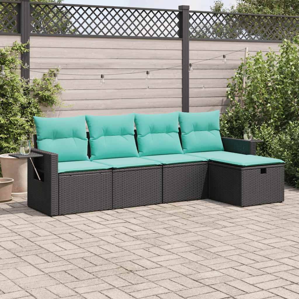 vidaXL 5-tlg. Garten-Sofagarnitur mit Kissen Schwarz Poly Rattan