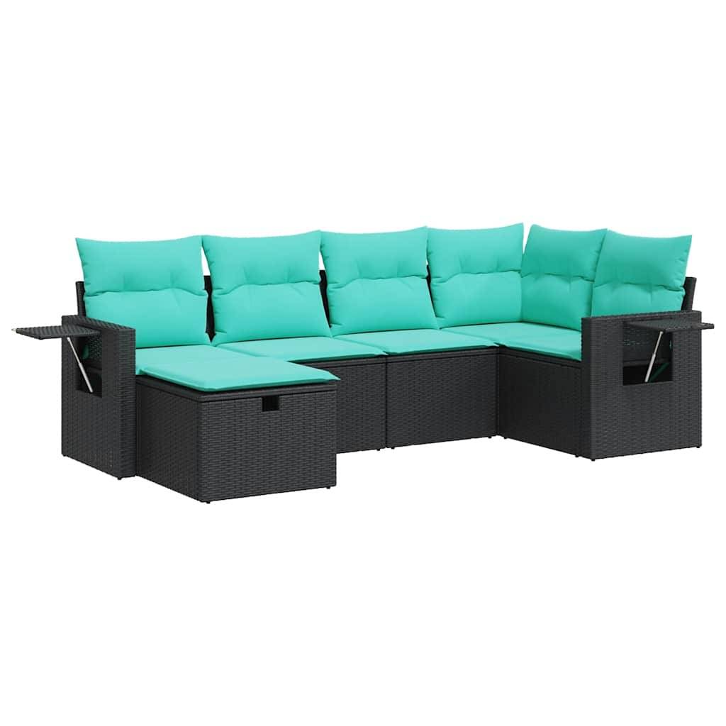 vidaXL 6-tlg. Garten-Sofagarnitur mit Kissen Schwarz Poly Rattan