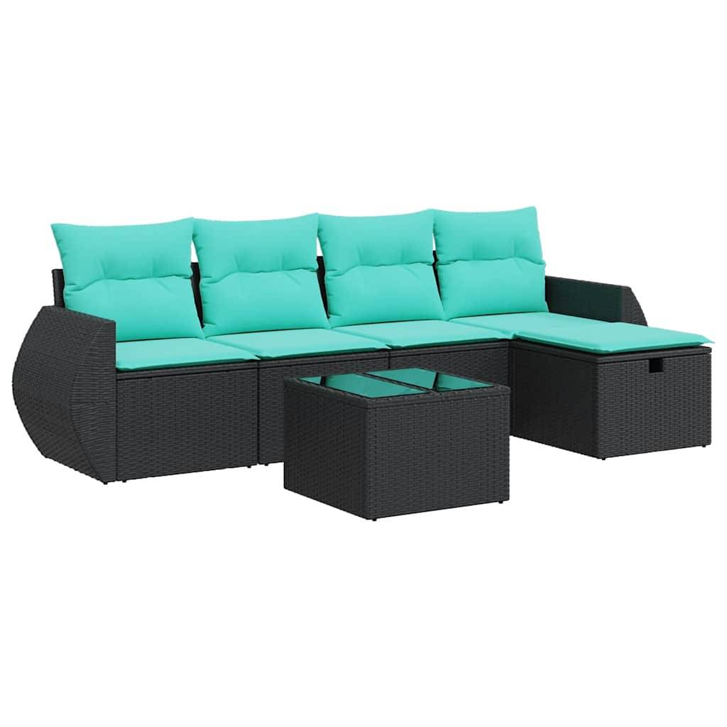 vidaXL 6-tlg. Garten-Sofagarnitur mit Kissen Schwarz Poly Rattan