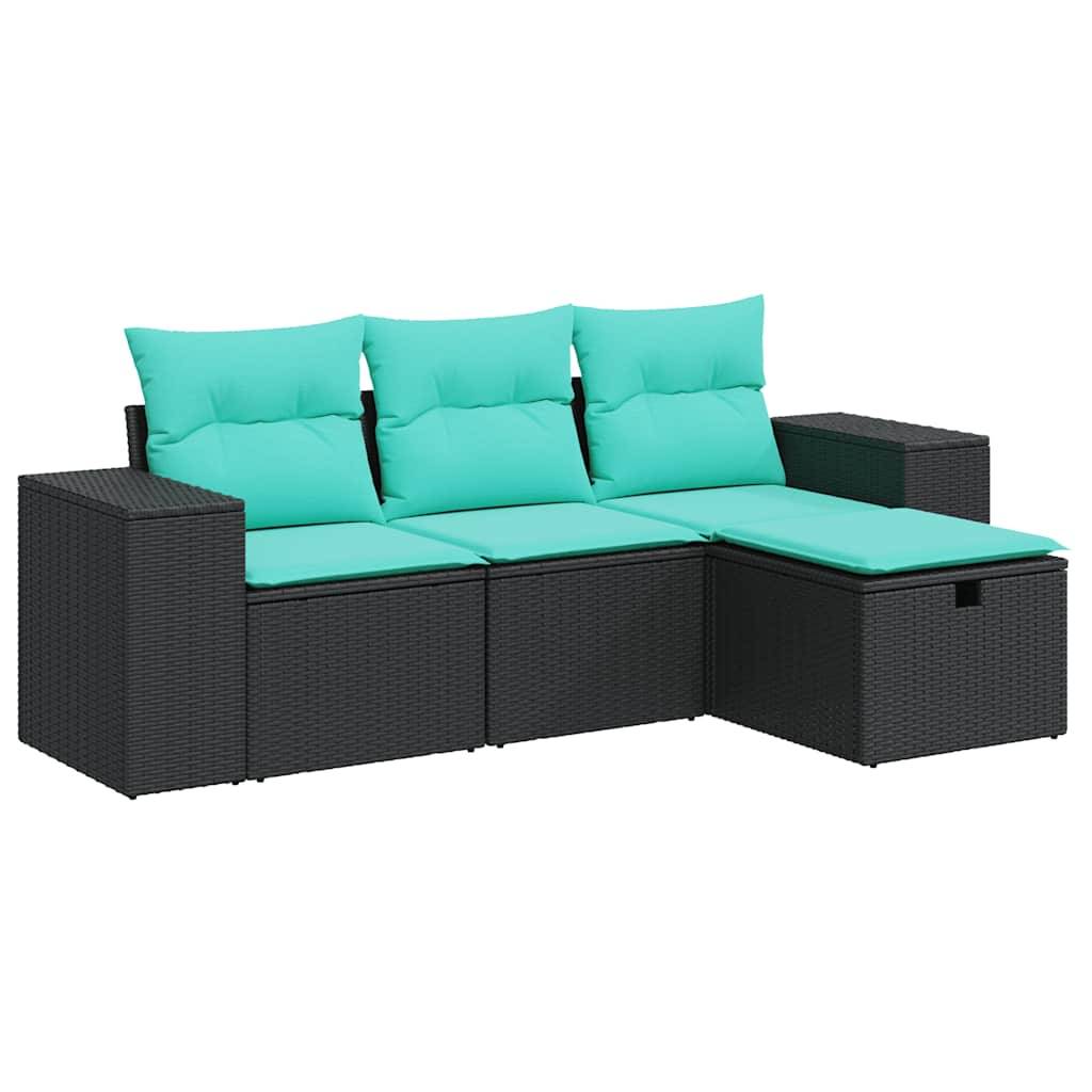 vidaXL 4-tlg. Garten-Sofagarnitur mit Kissen Schwarz Poly Rattan