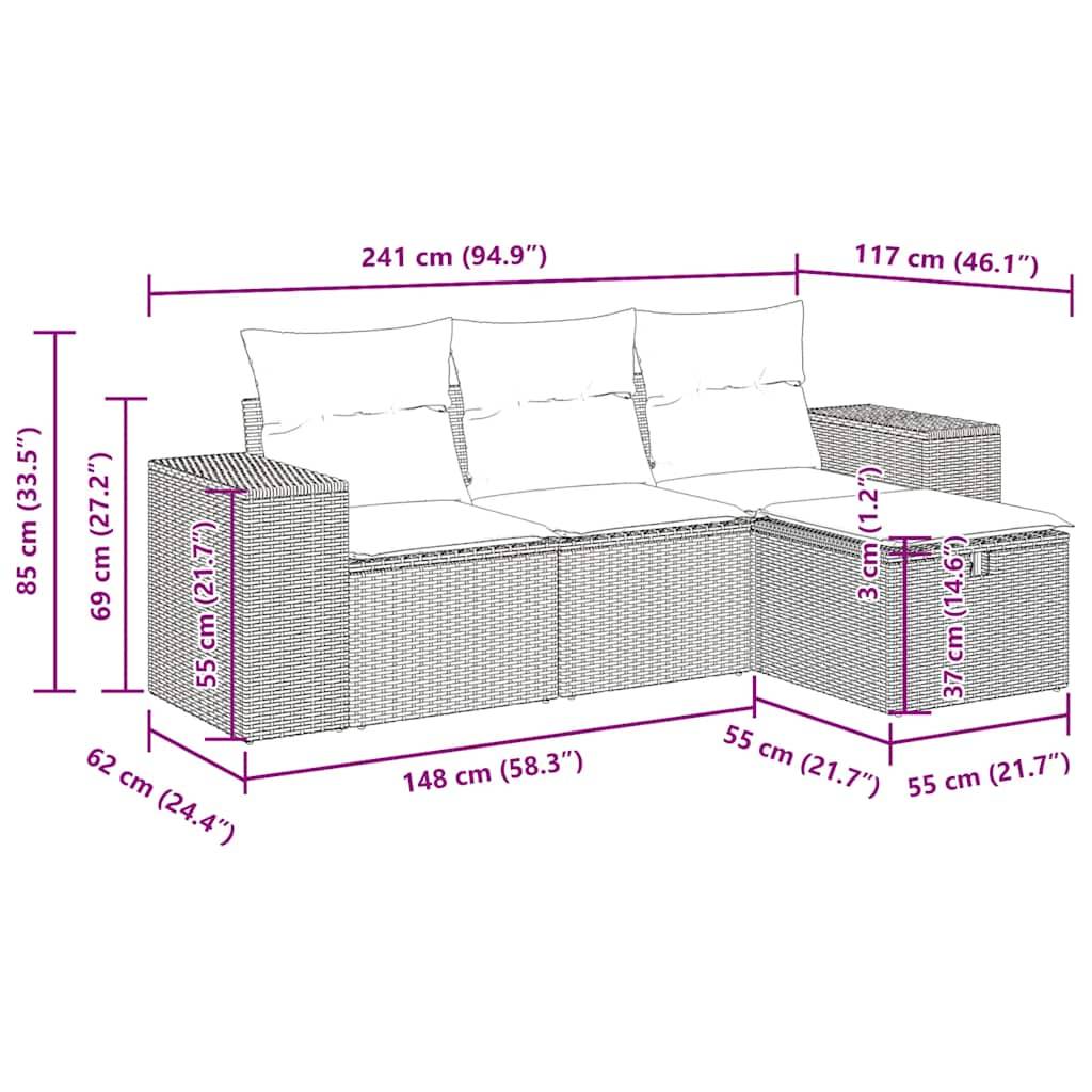 vidaXL 4-tlg. Garten-Sofagarnitur mit Kissen Schwarz Poly Rattan