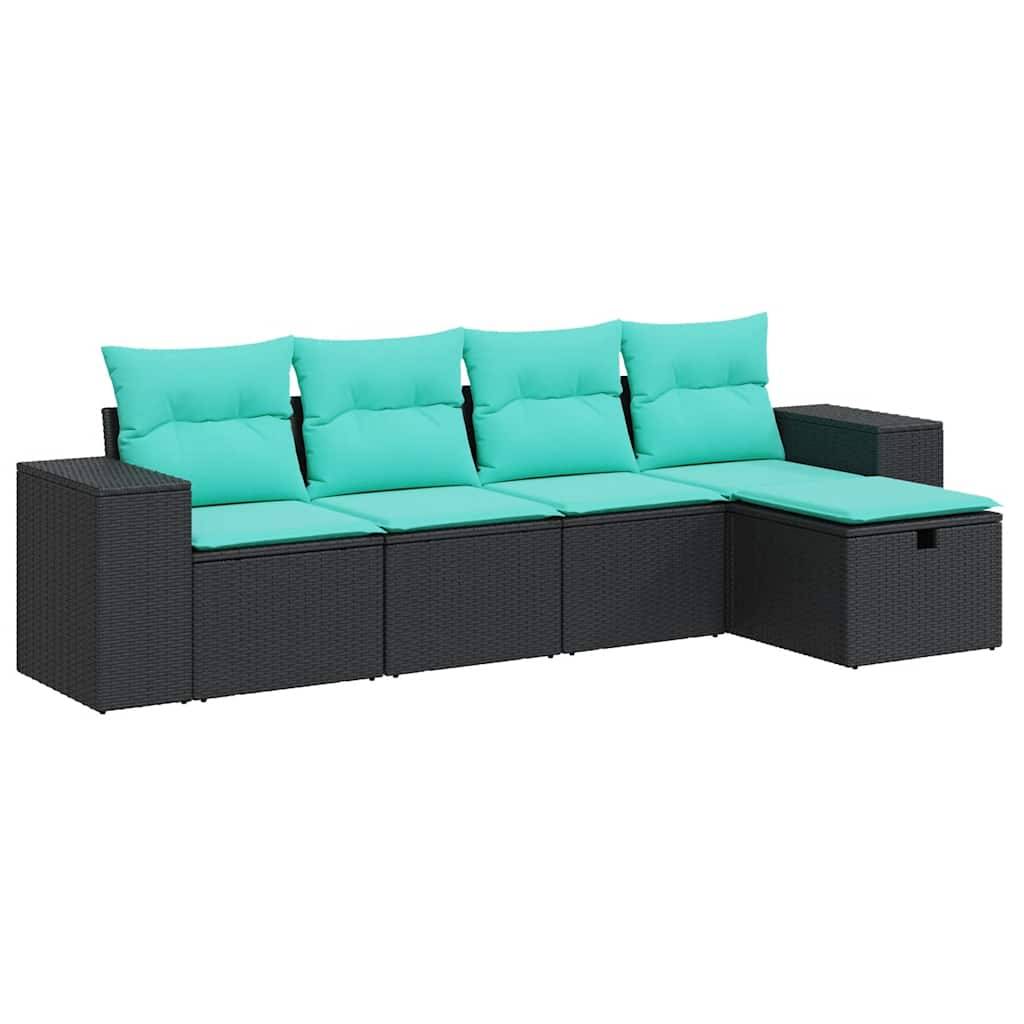 vidaXL 5-tlg. Garten-Sofagarnitur mit Kissen Schwarz Poly Rattan