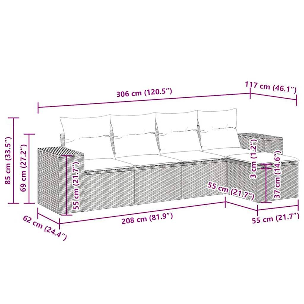 vidaXL 5-tlg. Garten-Sofagarnitur mit Kissen Schwarz Poly Rattan