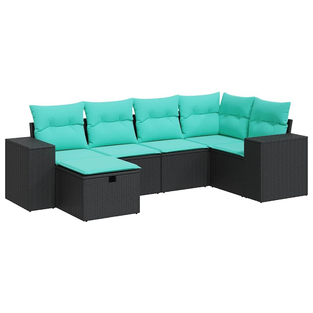 vidaXL 6-tlg. Garten-Sofagarnitur mit Kissen Schwarz Poly Rattan