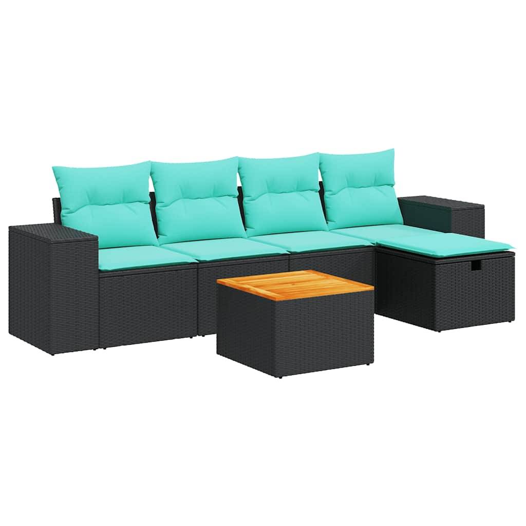 vidaXL 6-tlg. Garten-Sofagarnitur mit Kissen Schwarz Poly Rattan