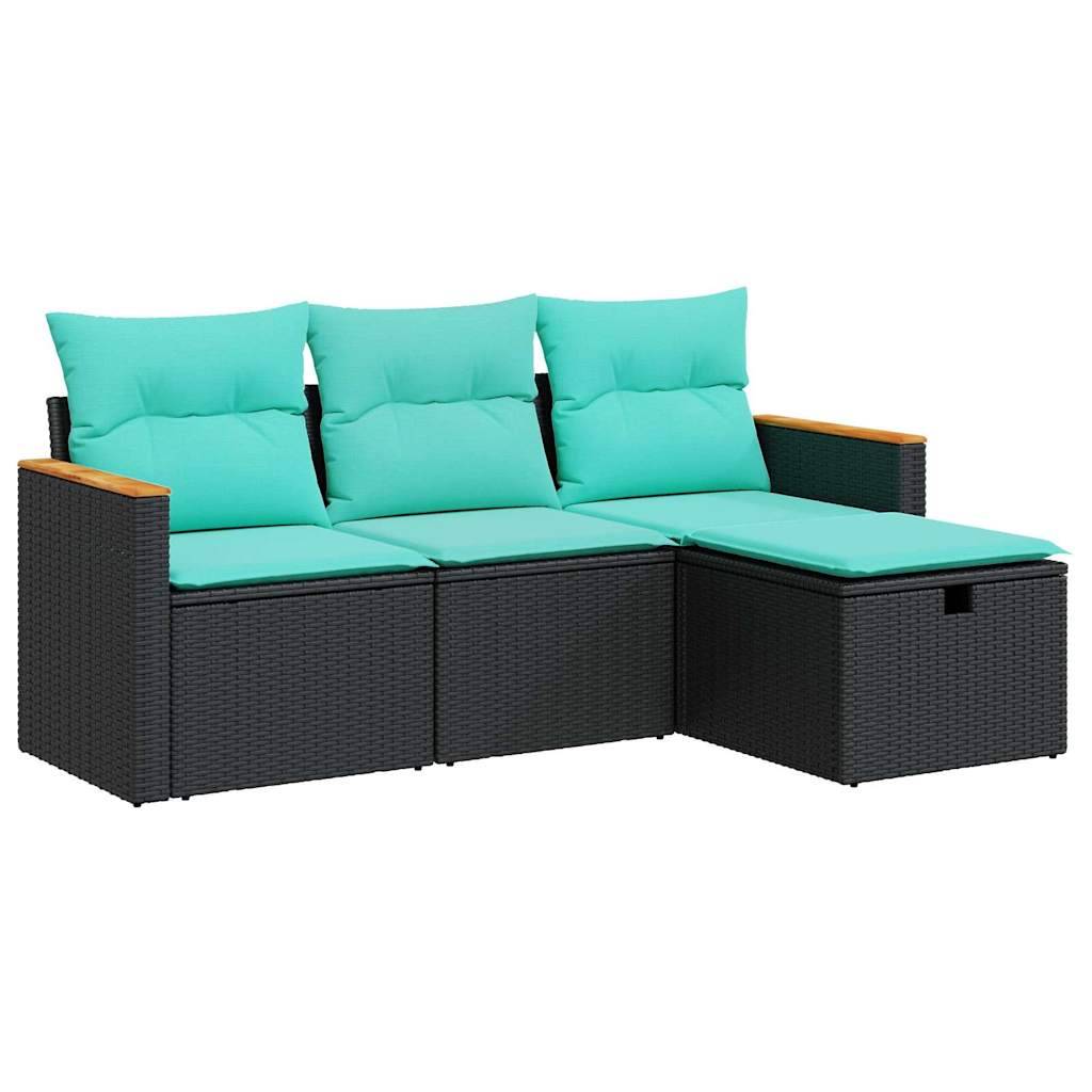 vidaXL 4-tlg. Garten-Sofagarnitur mit Kissen Schwarz Poly Rattan