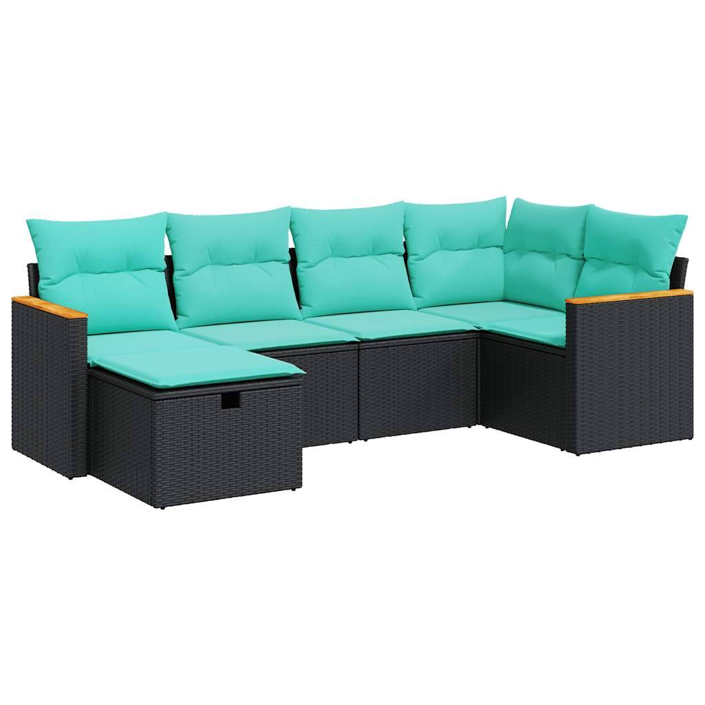 vidaXL 6-tlg. Garten-Sofagarnitur mit Kissen Schwarz Poly Rattan