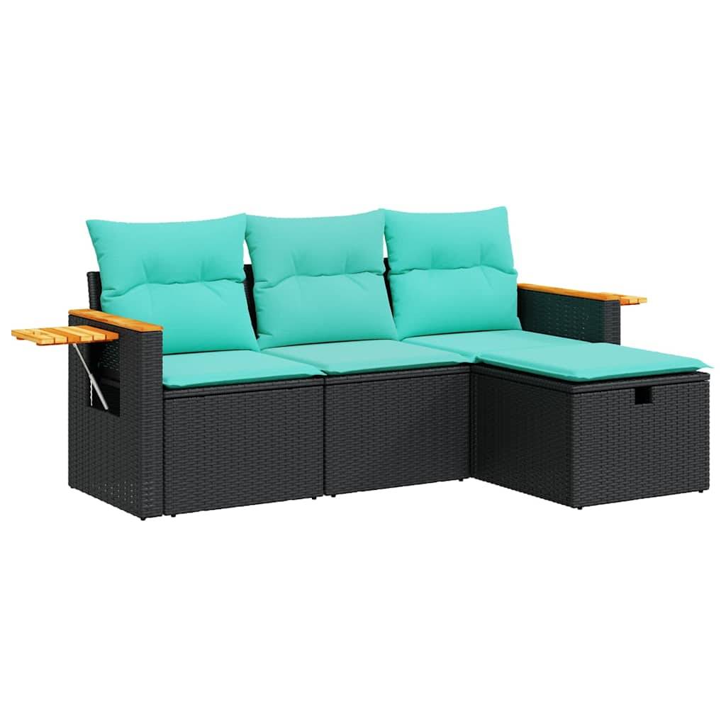 vidaXL 4-tlg. Garten-Sofagarnitur mit Kissen Schwarz Poly Rattan