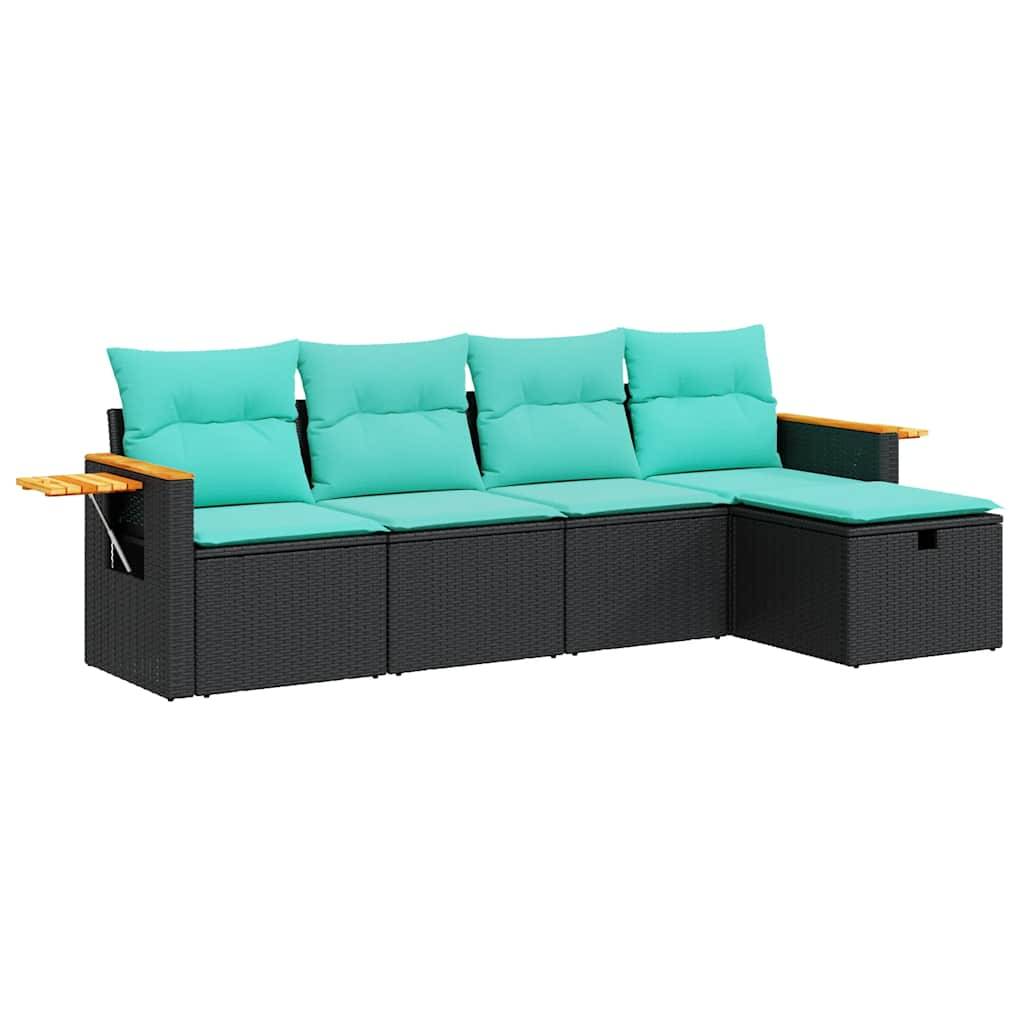 vidaXL 5-tlg. Garten-Sofagarnitur mit Kissen Schwarz Poly Rattan