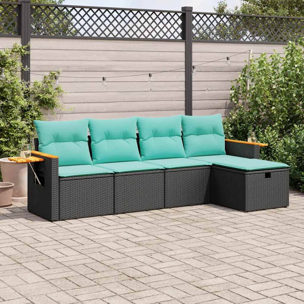 vidaXL 5-tlg. Garten-Sofagarnitur mit Kissen Schwarz Poly Rattan