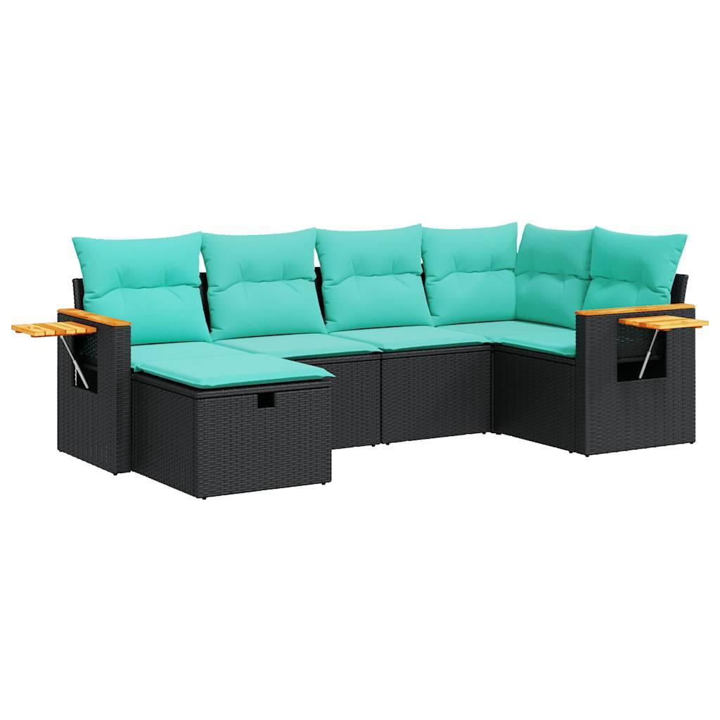 vidaXL 6-tlg. Garten-Sofagarnitur mit Kissen Schwarz Poly Rattan